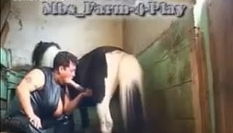 Zoophile is engaged in debauchery with a black and white pony